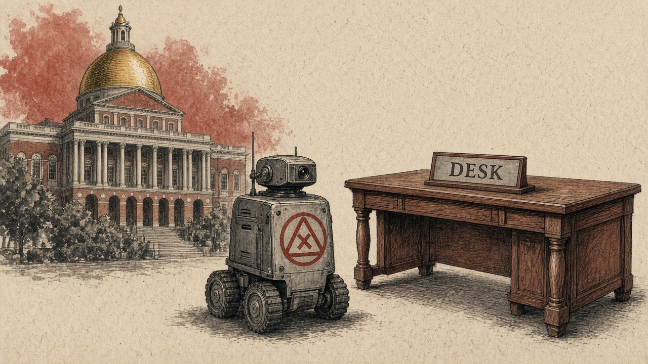 Stylized State House / robot / empty desk illustration