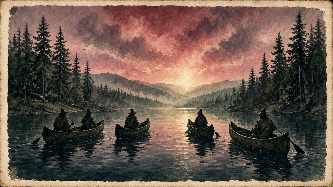 Stylized Allagash canoe dusk illustration